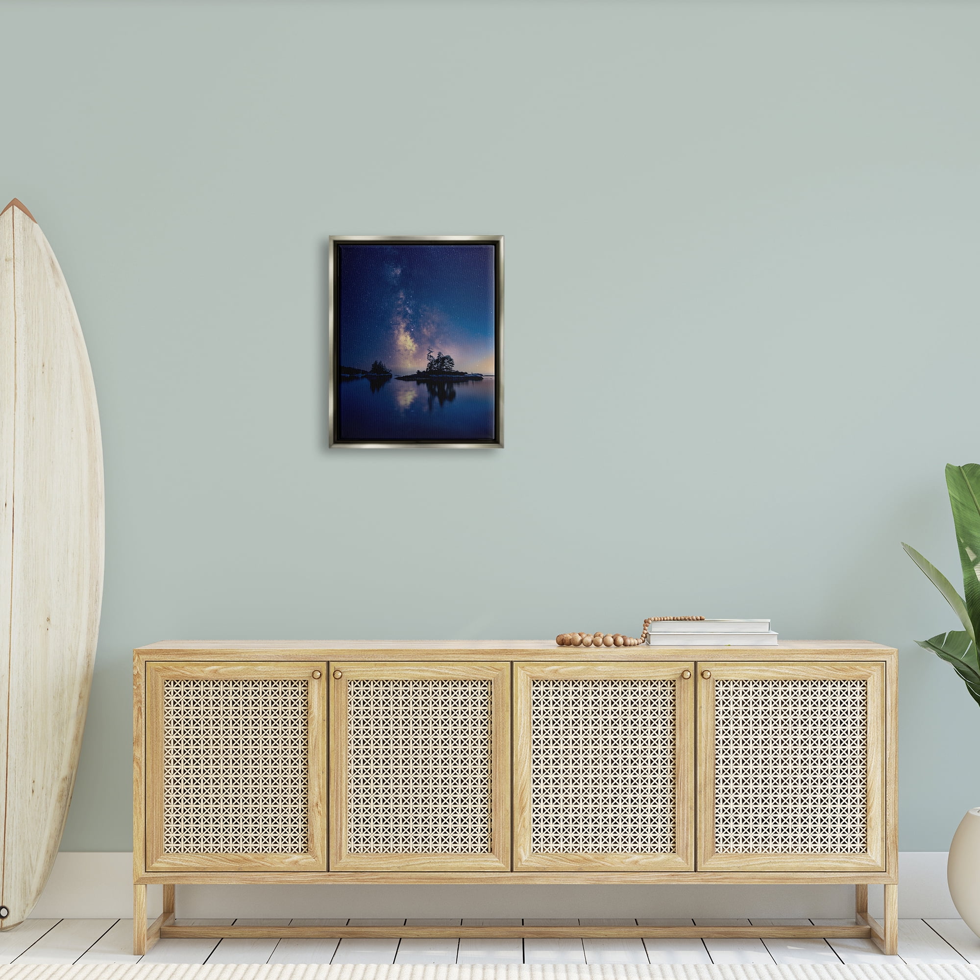 Stupell Night Stars Coastal Island Trees Landscape Photography Gray Floater Framed Art Print Wall Art