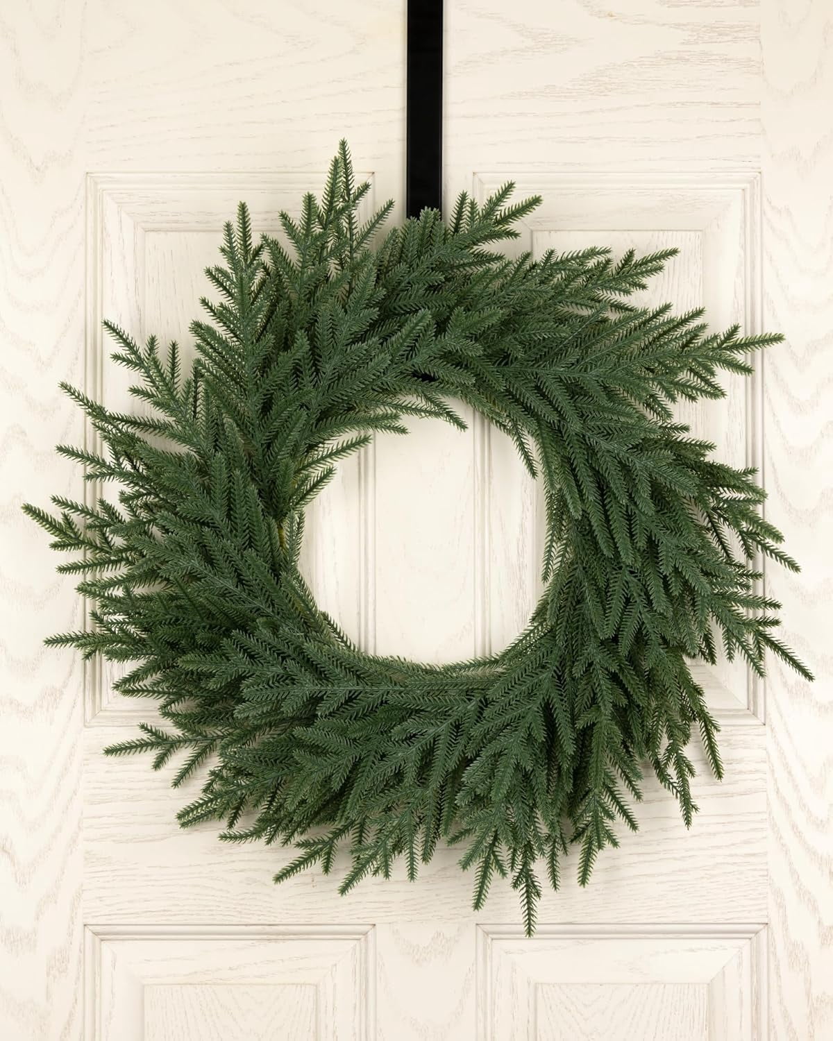22” Norfolk Christmas Wreath, with Led Lights Artificial Real Touch Pine Greenery Branches,  for Front Door Winter Outdoor Indoor Wall Decorations