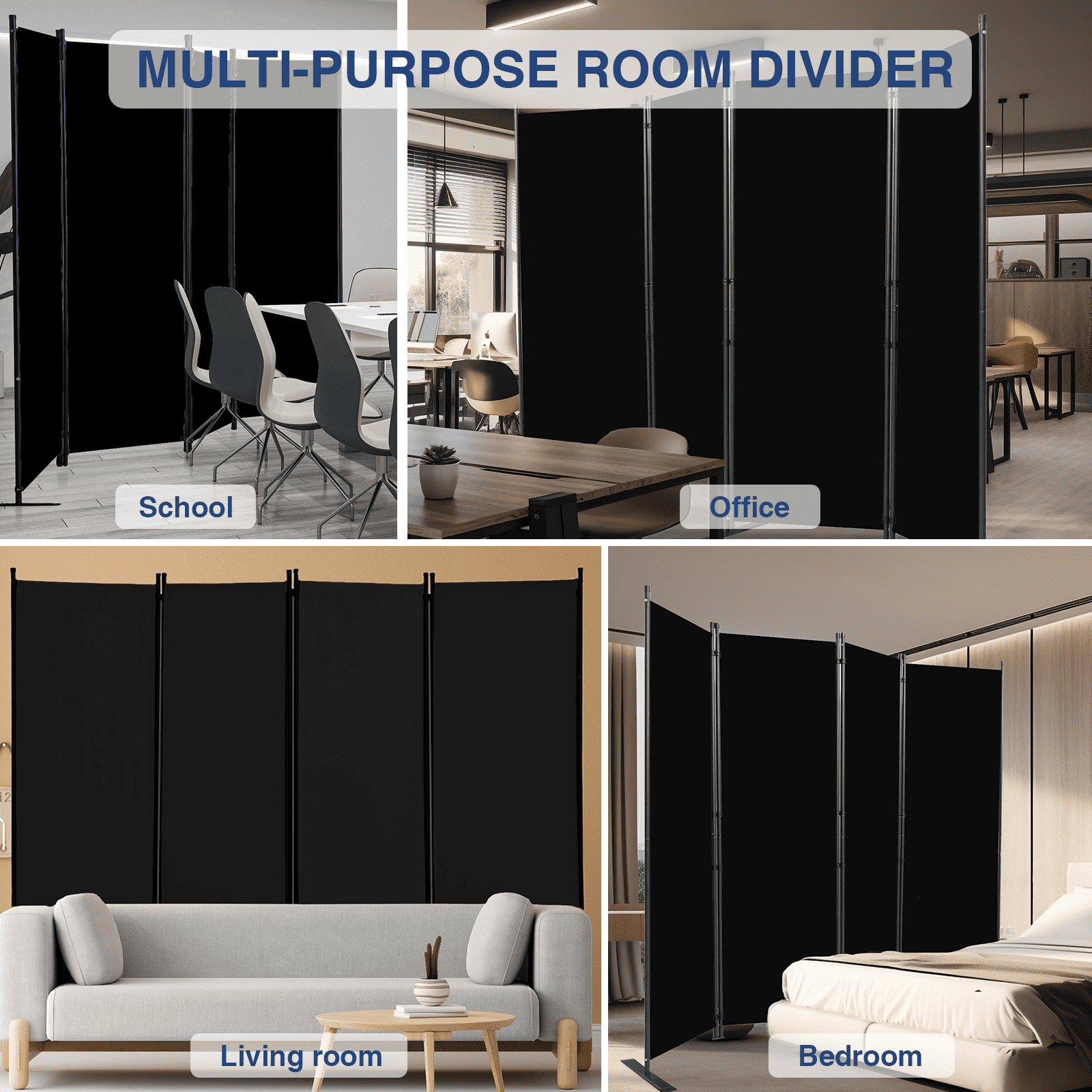 Room Divider-4 Panels Folding Privacy Screens, Partition Room Dividers Wall for Separation, Home, Office, Classroom, Studio