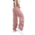 thumbnail image 6 of JUSLIO Pants for Women High Waist Wide Leg Cargo Pants Multi-Pocket Casual Trousers,Pink,L, 6 of 9
