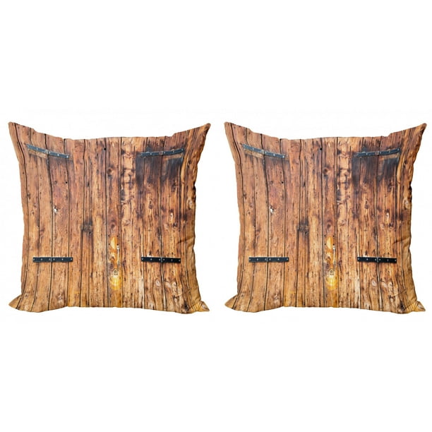 Rustic Throw Pillow Cushion Cover Pack of 2, Antique Timber Planks in