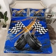 thumbnail image 2 of Castle Fairy Boys Girls Geometric Checkered Flag Queen Sheet Sets,Racing Car Bed Set, 2 of 7