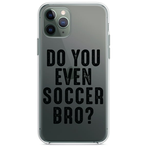 DistinctInk Clear Shockproof Hybrid Case for iPhone 12 MINI (5.4" Screen) - TPU Bumper Acrylic Back Tempered Glass Screen Protector - Do You Even Soccer Bro?