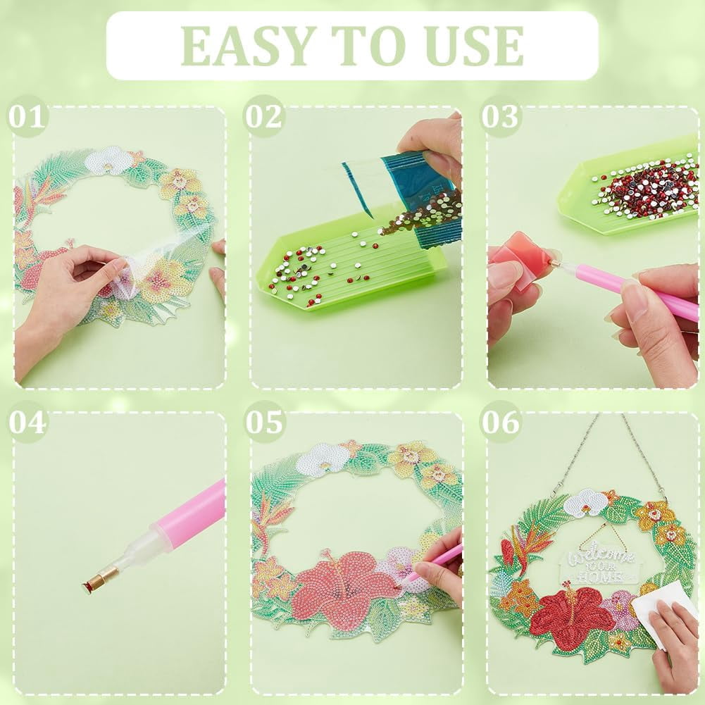 1 set DIY Plastic Hanging Sign Diamond Painting Kit for Home Decorations Wreath Mixed color 180x190mm