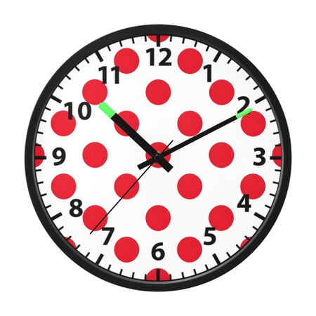 Red Polka Dots Pattern Wall Clock 12 Inch Voice Activated Night Light Silent Non Ticking