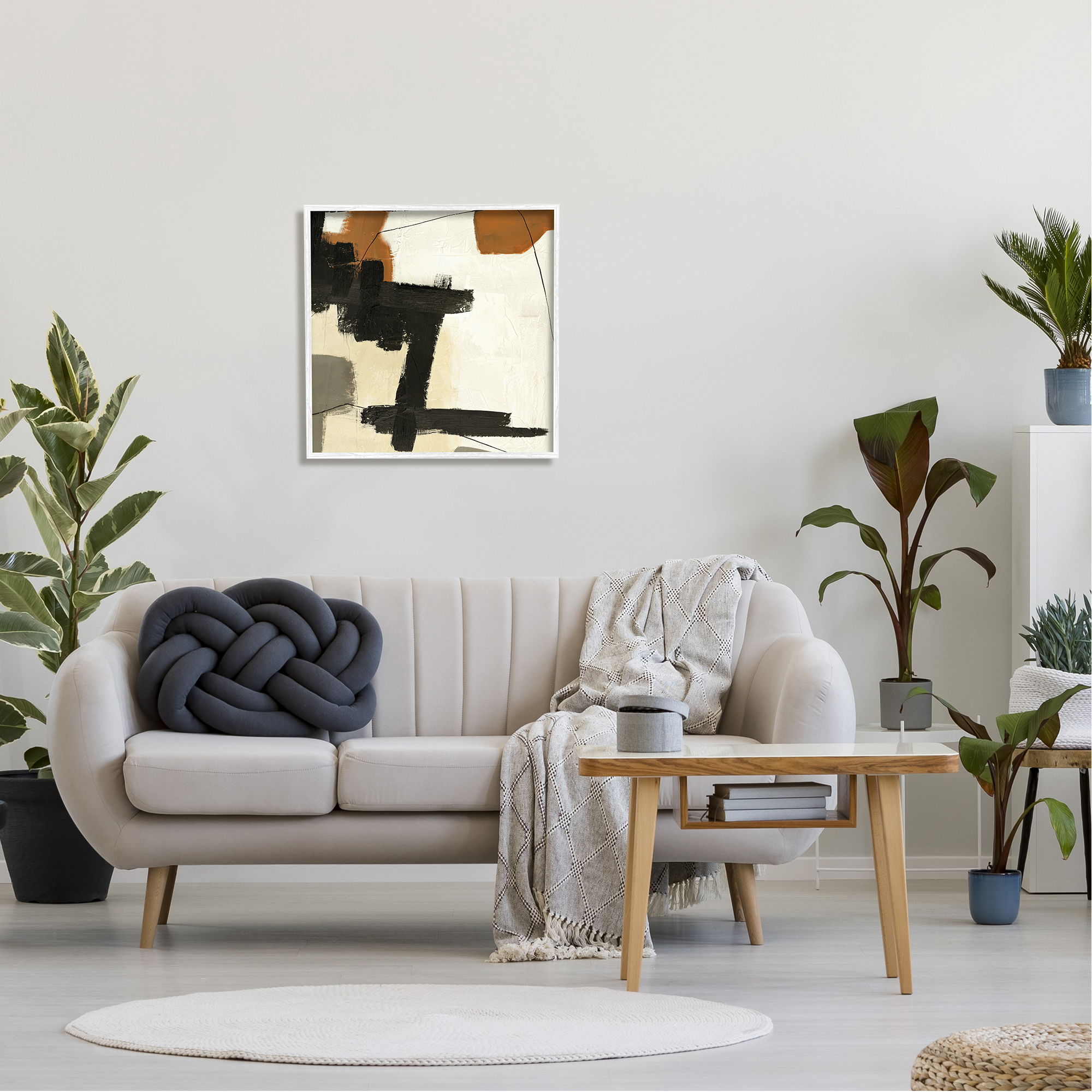 Stupell Industries Beige Contemporary Abstraction Abstract Painting White Framed Art Print Wall Art, 24 x 24