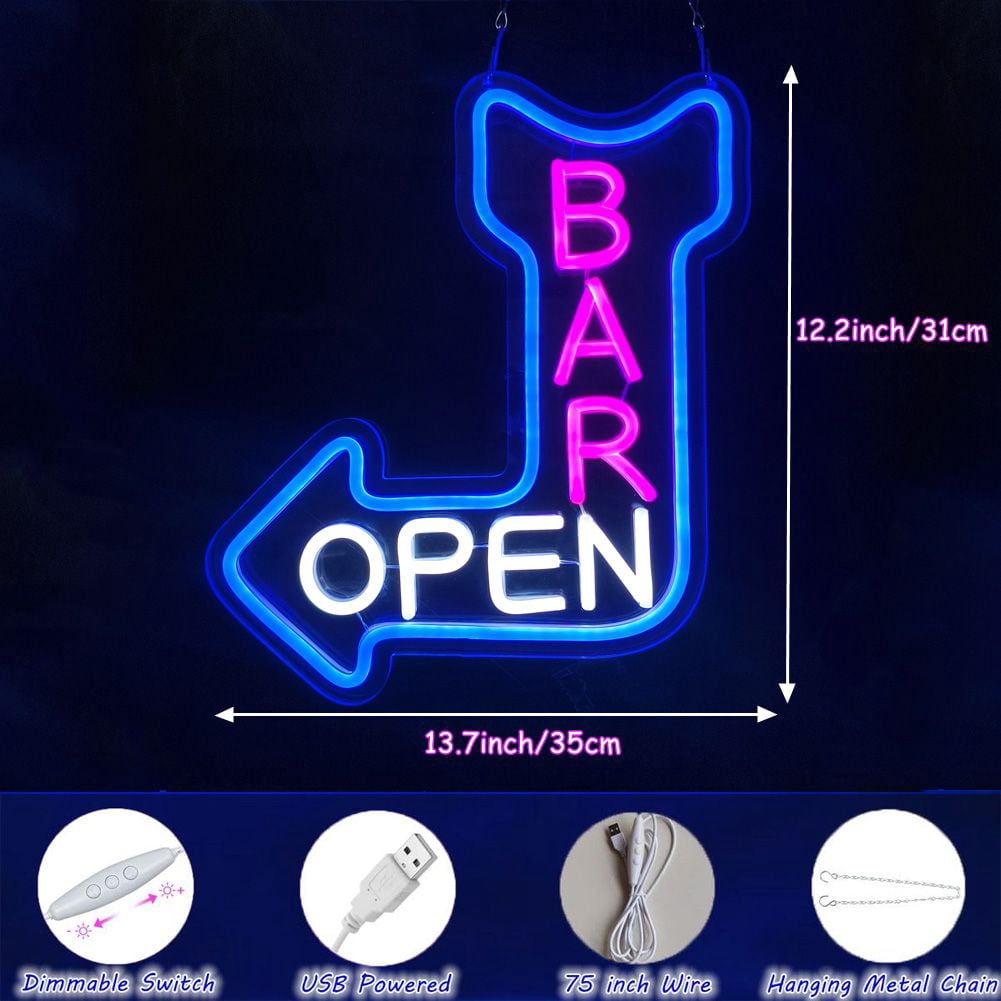Bar Open Neon Sign,Open Arrow Neon Light for Bar Club Beer Shop Man Cave Restaurant Business Occasions Decor (left )