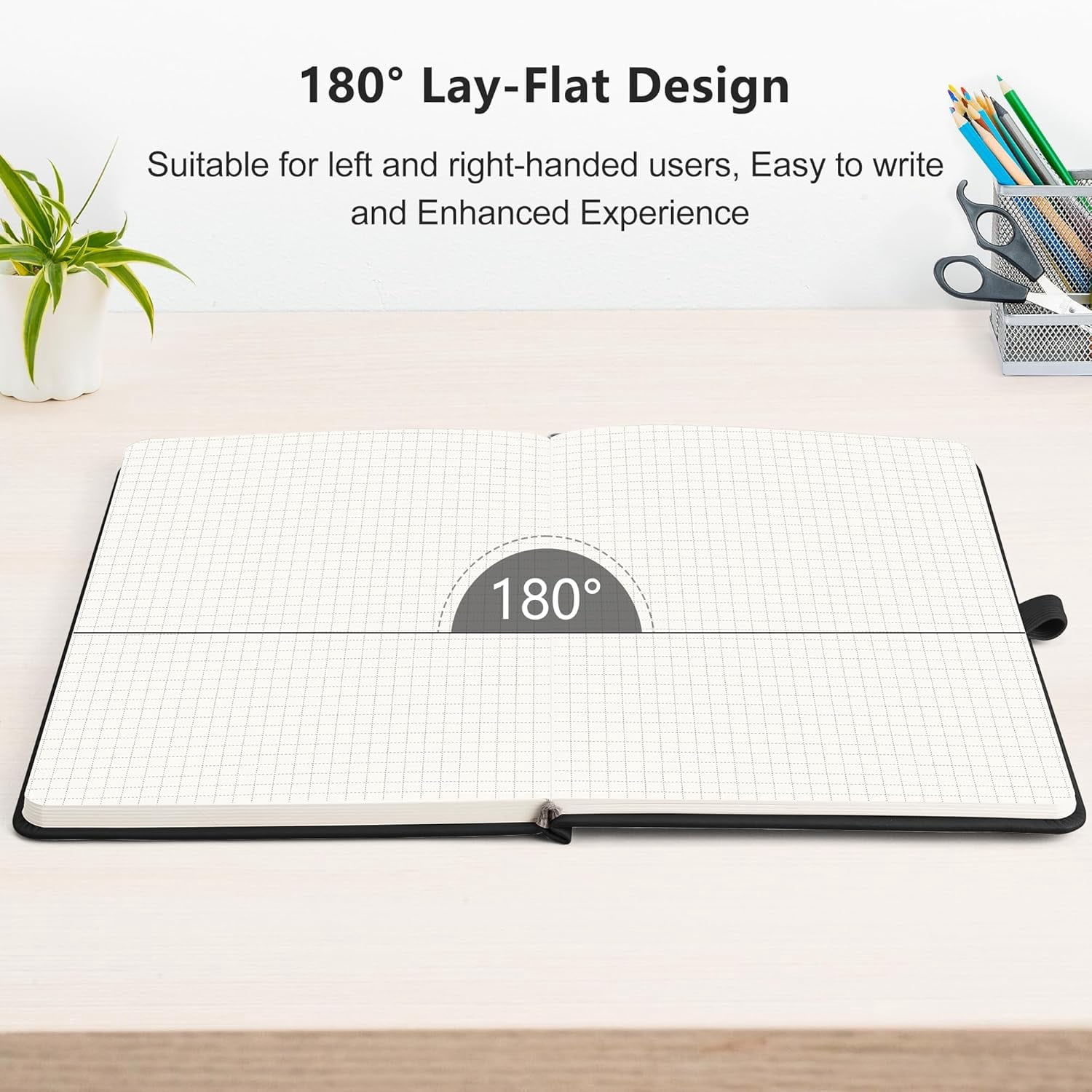 Graph Grid Paper Notebook, 2-Pack, 192 Pages per Pack, A5 Medium Size (5.7'' x 8.3''), Leather Hardcover, 100 GSM Thick Paper, for School, Students, Math, Engineering (Black & Black)
