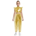 thumbnail image 3 of Nyeemya Kids Girls Jazz Hip Hop Dance Outfit Shiny Metallic Crop Top with Jogger Pants Set for Stage Performance Gold 8, 3 of 6