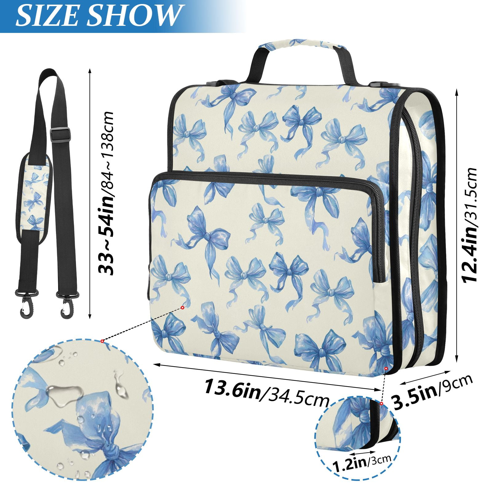 Zipper Binder Bow 1.5 Inch Binder Folder Bag with Shoulder Strap and Handle