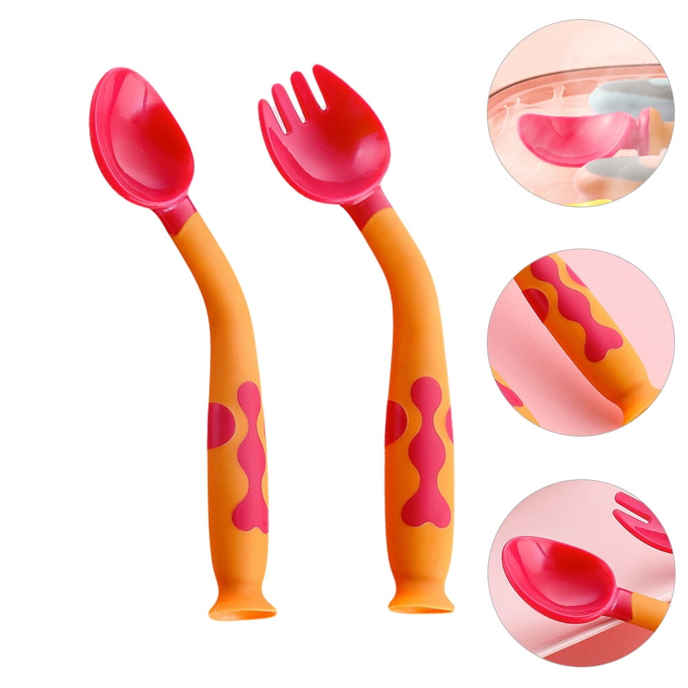 Cheap Spoon for Baby Utensils Set Auxiliary Food Silicone Spoon Toddler  Learn To Eat Training Bendable Soft Fork Children Tableware