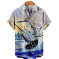 thumbnail image 3 of Camisa hawaiana de manga corta con estampado 3D de olas para hombre, informal, versátil, retro, minimalista, con solapa y botones para vacaciones en la playa, 3 of 5