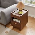 thumbnail image 2 of CQSXDA 2 Pack Fluted Wood Nightstands with Drawer and Open Storage, Modern Bedroom Bedside Side End Tables for Home Decor, Walnut, 2 of 20