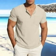 thumbnail image 4 of snilers Cotton Linen Shirts for Men Summer Casual Short Sleeve Henley T-Shirt Vacation Beach Hawaiian Tops with Pocket S-4XL, 4 of 8
