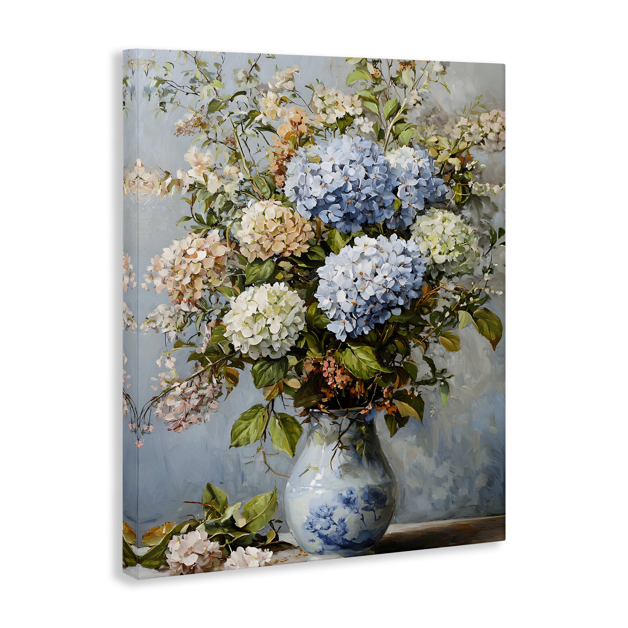 Stupell Industries Classic Hydrangeas & Leaves Floral Painting Wrapped Canvas Canvas Art Print Wall Art, 16 x 20