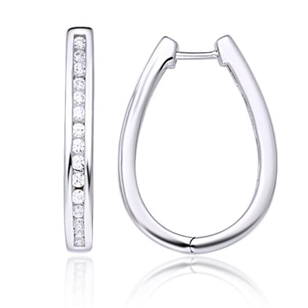 Glamour Gallery Solid 925 Silver Womens Gift 14k White Gold Plated Hoop Huggie Earrings For Her 2.00 CT Round Cut VVS1/D Diamond