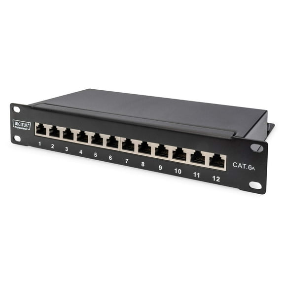 DIGITUS Cat 6A patch panel - 12 ports - RJ45 jacks - 10-inch rack mount 1 rack unit - LSA distr