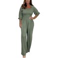 thumbnail image 2 of ZAZYULZ V Neck Jumpsuits for Women Casual Solid Color Jumpsuit Casual Solid Color Jumpsuit Jumpsuit With Sleeves Women's High Waist Pants(Green,Xxl), 2 of 5