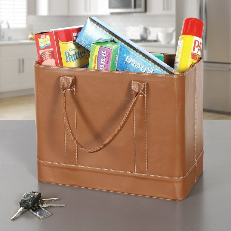 HOME DISTRICT Chic File Organizer Tote - Important Document Organizer Bag,  Portable File Box with Handle, Brown 