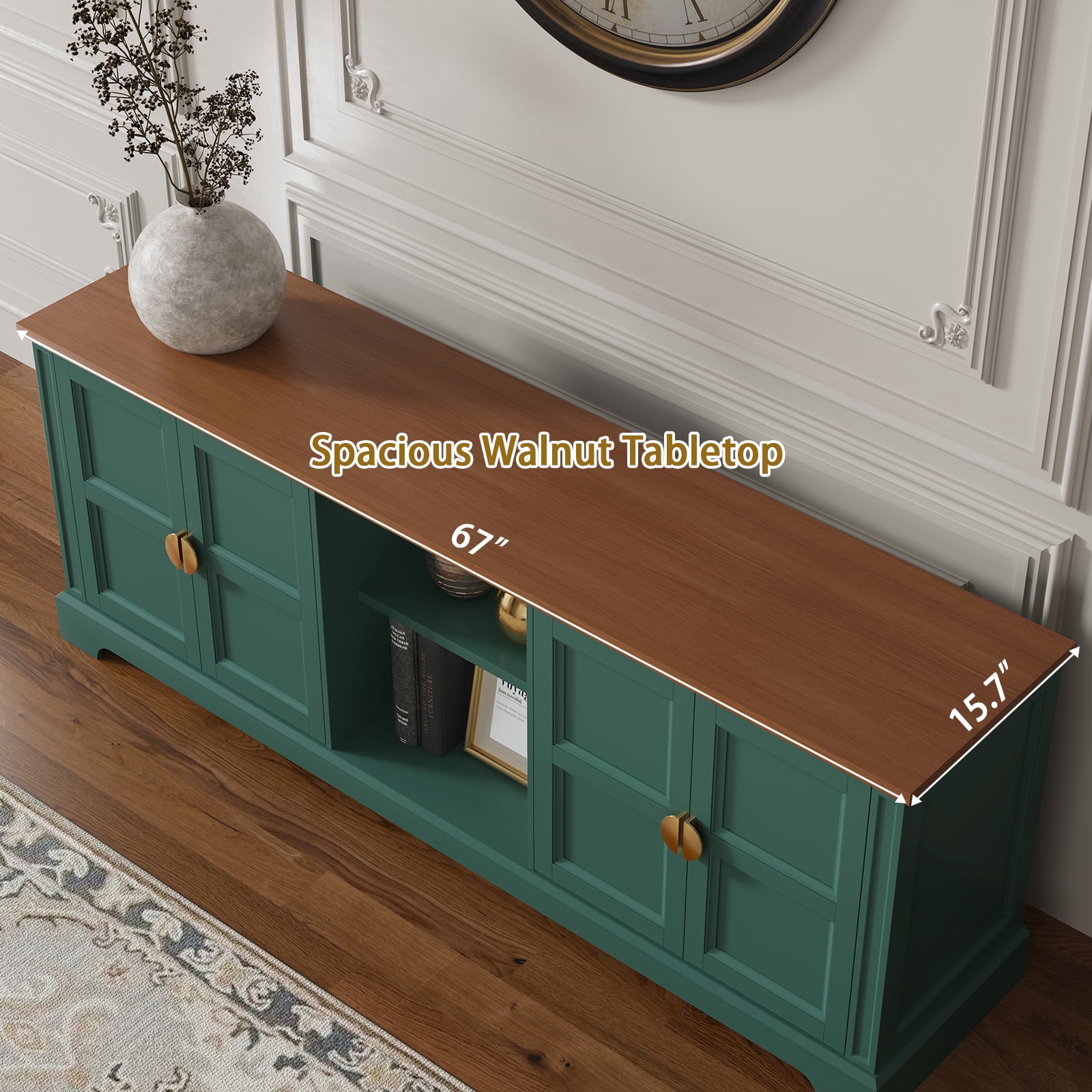 HLR Green 67" Modern Farmhouse TV Stand, Wood Entertainment Center for 75 In TV for Living Room