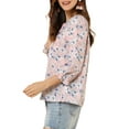 thumbnail image 5 of INSPIRE CHIC Women's Boho Blouse Floral Print Tie Neck 3/4 Sleeve Casual Tops XS Pink, 5 of 8