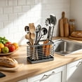 thumbnail image 6 of Wall Mounted Utensil Caddy Kitchen Cutlery Holder With Drainage Tray Heavy Duty Wrought Iron Organizer For Spoons Forks Gray, 6 of 6
