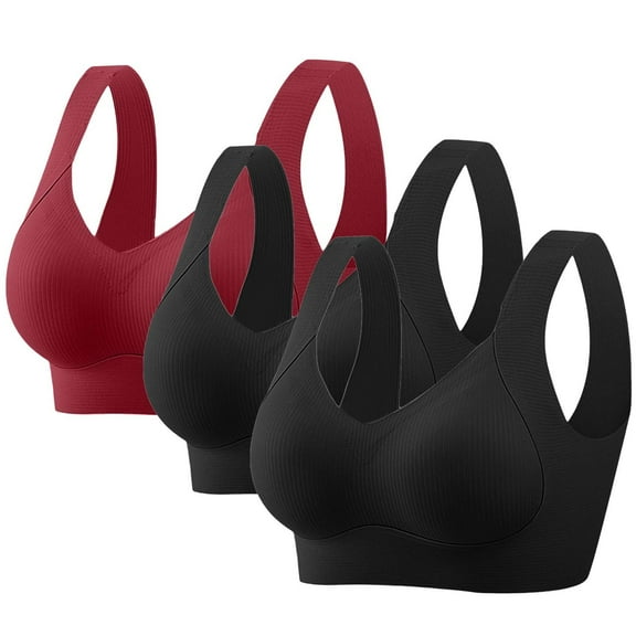 Fatuov Women's Plus Size Bras Wireless Push Up All Day Comfort Bras for Travel Seamless Full Coverage Breathable T-Shirt Bras, 3-Pack, Red, 38C