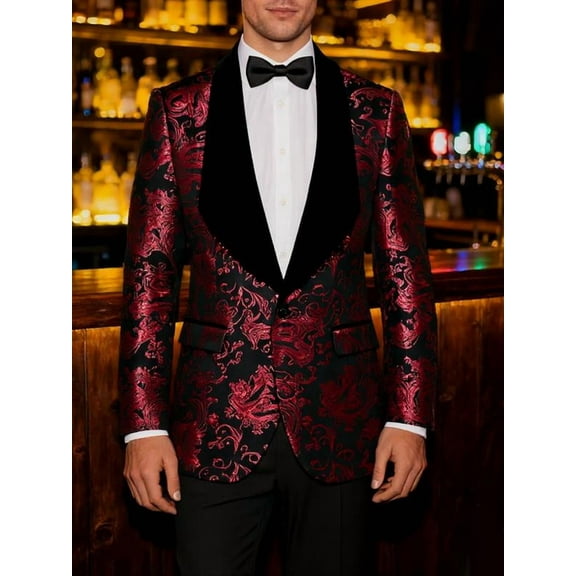 Beauty-Emily Men's 2-Piece Baroque Print Suit Set with Shawl Collar Blazer & Pants – Luxury Slim Fit, Long Sleeve, Wedding, Party & Formal Wear