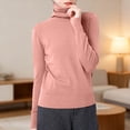 thumbnail image 2 of TGPMGRZ Turtleneck Tops for Women Lightweight Long Sleeve Stretch Soft Ribbed Knit Sweater Casual Basic Slim Fitted Pullover, Pink XXL, 2 of 4