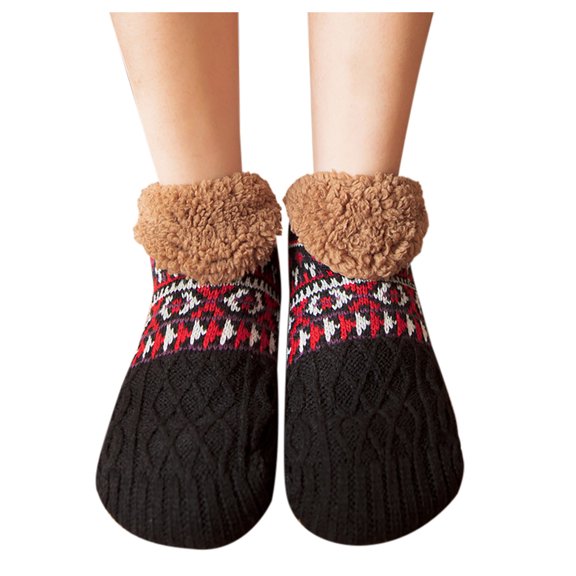 Risckoth Women's Slipper Socks Sherpa Fleece Lined Non Slip Grip Bottom Thick Warm Indoor Floor Socks