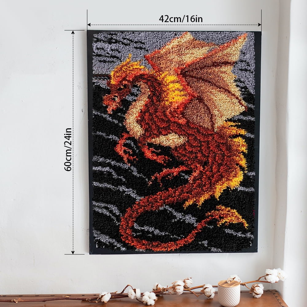 ShowNiceArt Rectangle Dinosaur and Dragon Latch Hook Kit, DIY Sofa Cushion Tapestry Craft Mat, 50×38cm/20×15in