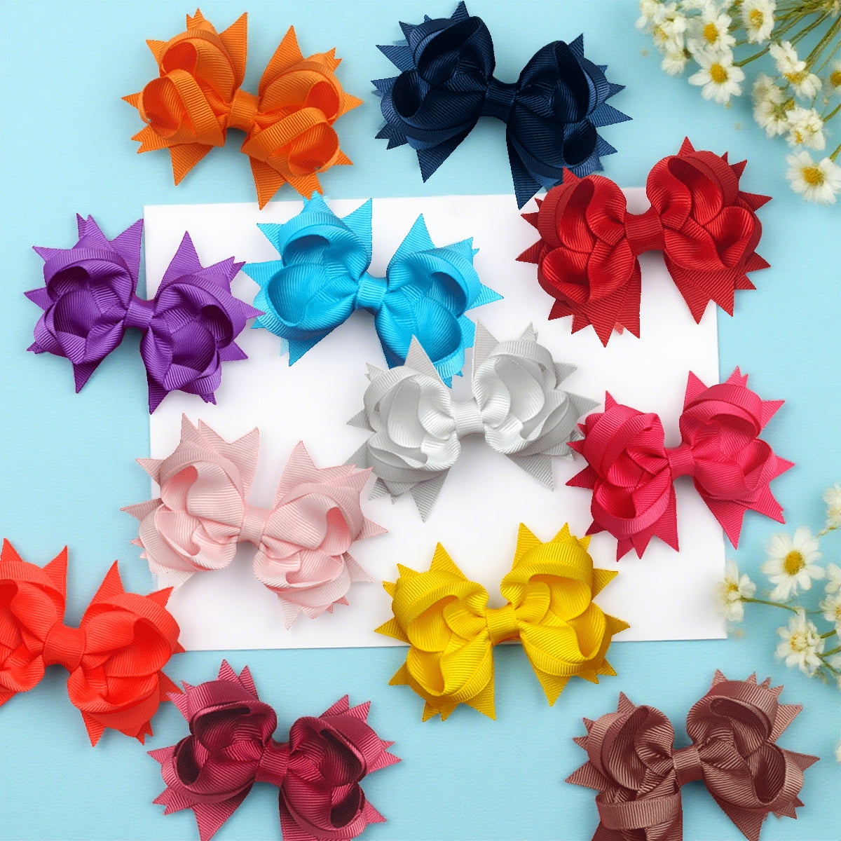 JoyBowie 12 Pcs 3.5 Inch Star-Tipped Grosgrain Hair Bows, Alligator Clips for Girls