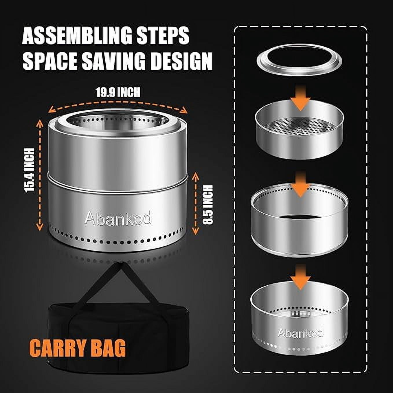 19.5" Smokeless Fire Pit with Removable Ash Pan & Carry Bag - Portable Outdoor Firepit for Backyard, Camping, Patio, Picnics & Bonfires - Effortless Cleanup & Convenient Travel