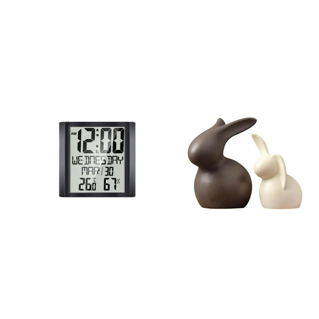 Reloj De Pared Digital Moderno Y Conjunto De Estatua De Cerámica. Reloj De Escritorio Versátil Con Decoración De Conejito Para Sala De Estar, Dormitorio, Oficina O Jardín.