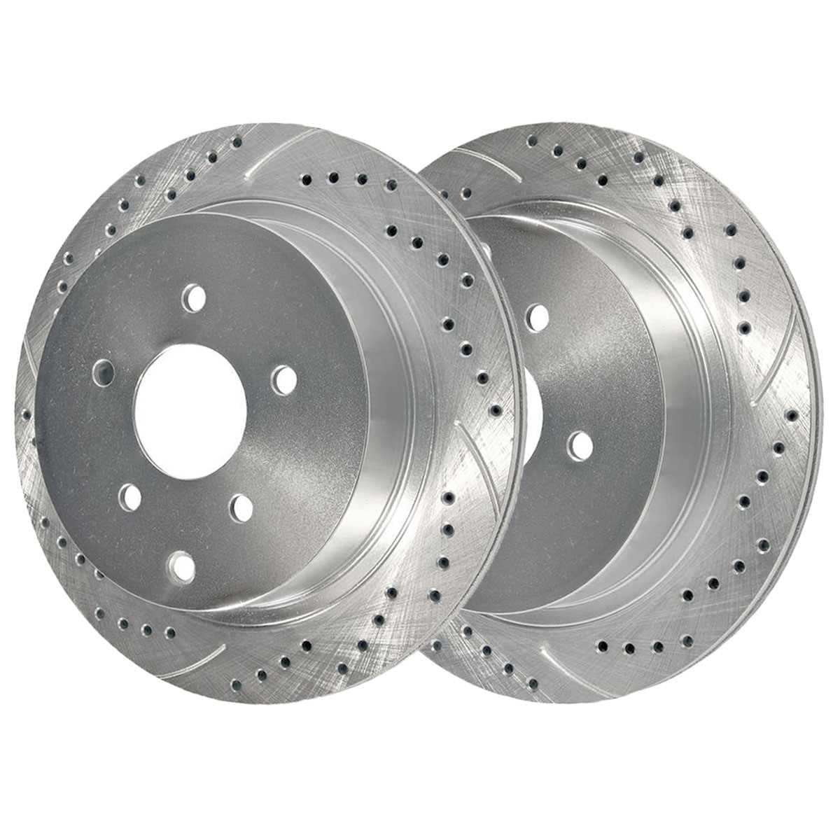 AutoShack Rear Drilled Slotted Brake Rotors Silver Pair of 2 Driver and