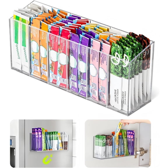 Drink Packet Organizer, Mountable Water Packet Organization Holder with Adhesive & Magnetic Sticker, Pantry Organizers Kitchen Storage for Countertop Table Fridge Cabinet
