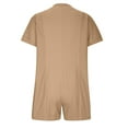thumbnail image 4 of ABATAB Summer Rompers for Women Trendy Casual Loose Fit Short Sleeves Jumpsuits with Button Beach Vacation V Neck Short Outfits(Small,Khaki 1), 4 of 7