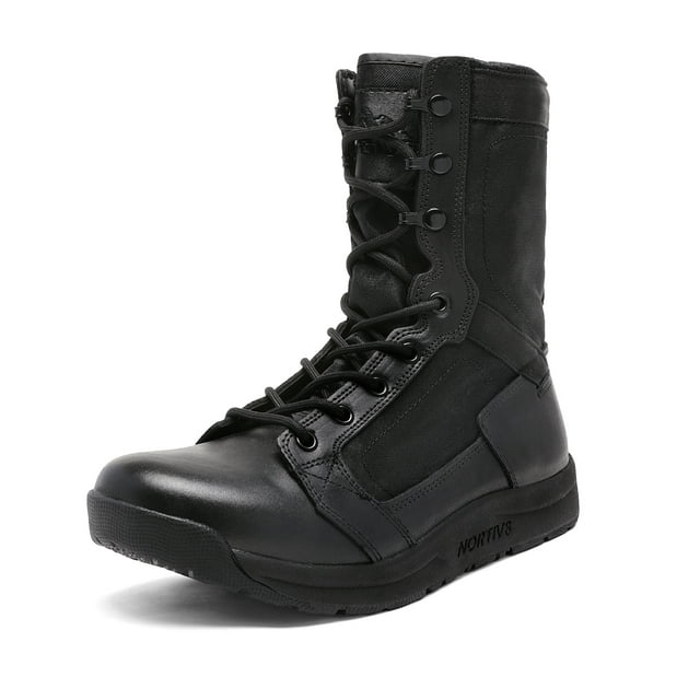 Nortiv 8 Men's Military Tactical Boots Lightweight Leather Work Boots Delta-high BLACK Size 8