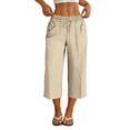 thumbnail image 3 of Wiyuqeen Women's Capri Pants with Pocket Elastic Waist Baggy Beach Capris Lightweight Summer 7/8 Length Trousers Everyday Casual Wear Beige XXXL, 3 of 9