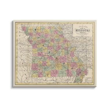 Stupell Industries Historic Missouri Southern US State Map Vintage Cartography, 20 x 16, Design by Daphne Polselli