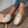 thumbnail image 5 of ZTTD Ladies Fashion Solid Color Leather Round Head Half Slippers Flat Comfortable Casual Single Shoes, 5 of 8