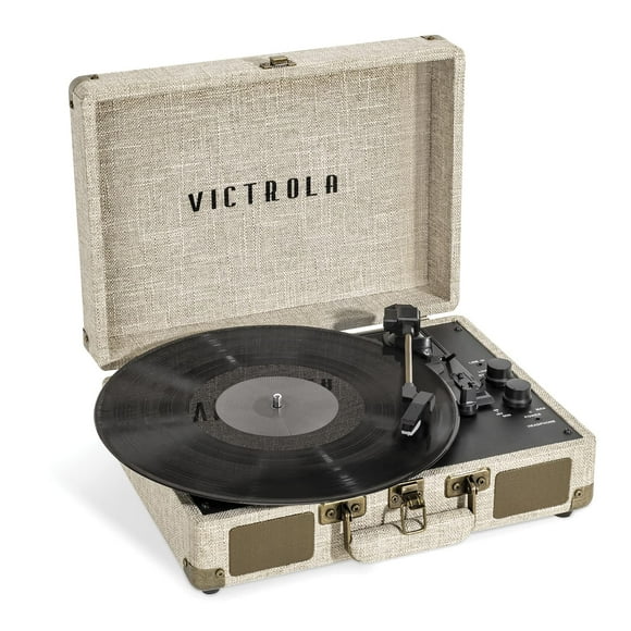 Victrola Journey+ Signature Turntable Record Player - 33-1/3, 45 & 78 RPM Suitcase Vinyl Record Player, Bluetooth Connectivity & Built-in Speakers, Stereo RCA Output, Linen Finish,