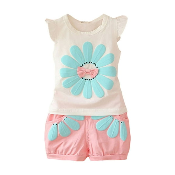 XZNPDUCQ Toddler Girl Clothes, 2Pcs Baby Girl Summer Outfits Ruffle Sleeveless Shirts Floral Tops   Shorts Clothing Set 1-5T T-Shirt Set 3-4 Years Pink