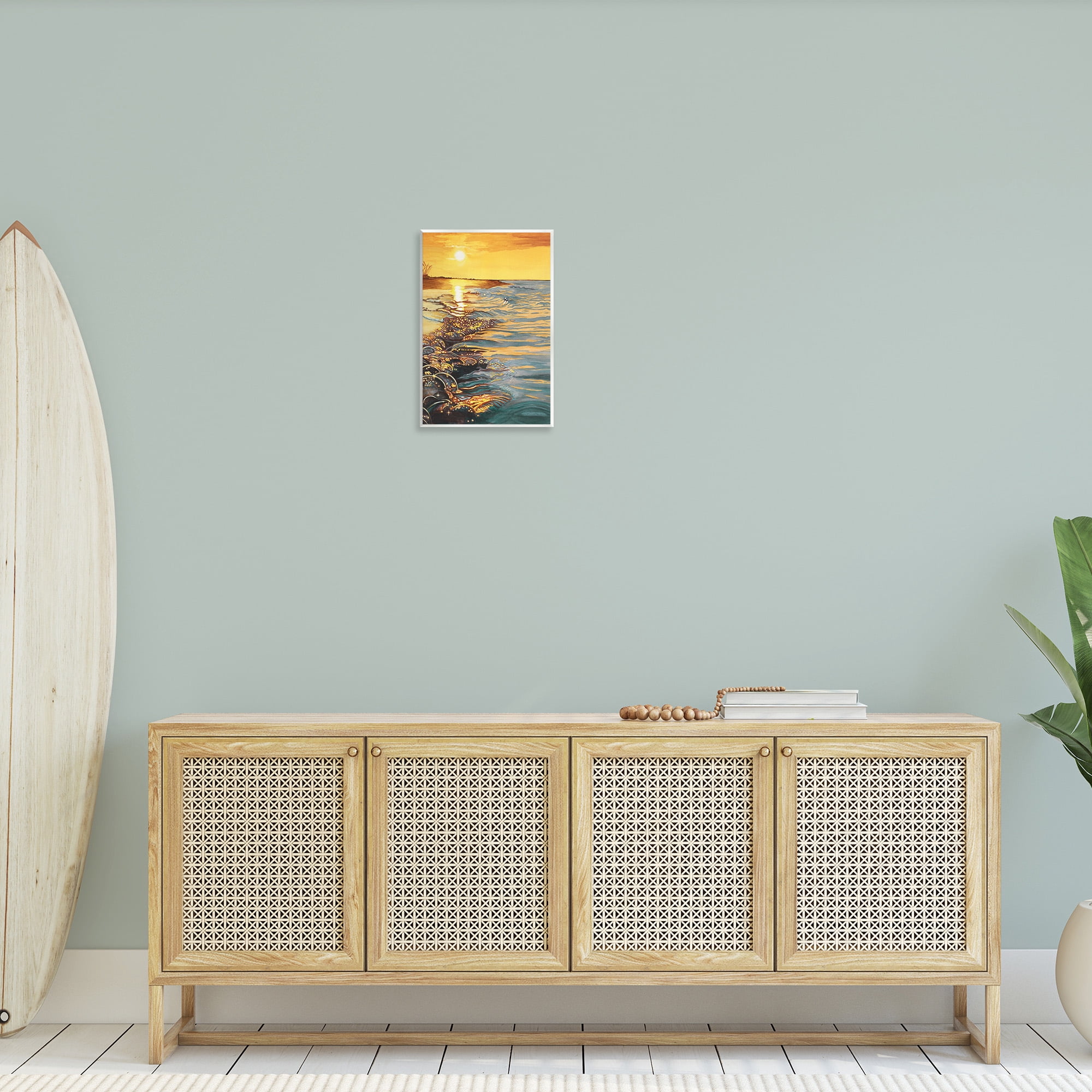 Stupell Industries Sunset over Beach Ripples Landscape Painting Unframed Art Print Wall Art, 13 x 19