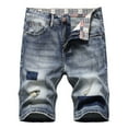 thumbnail image 2 of Spring Clearance!Mens Denim Shorts on Sale Relaxed Fit Distressed Straight Short-Pant Summer Trendy Ripped Five Point Pants Regular Fit Trunks Streetwear, 2 of 7
