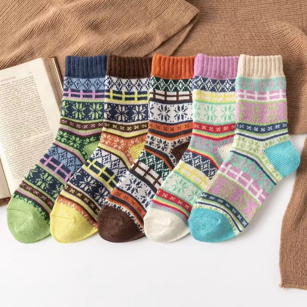 Namzi Paquete de 5 pares de calcetines de lana de punto gruesos, suaves y cálidos para mujer, estilo vintage, para invierno, multicolor-octogonal con diseño de celosía.