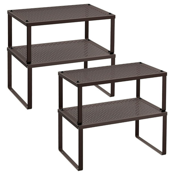 Estante para Especias, Organizador para Armarios, Apilable, Ampliable, Juego de 4 Estantes Metálicos, Marrón