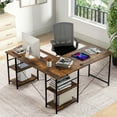 thumbnail image 2 of Patiojoy Large L-shaped Computer Desk 60" Convertible Corner Desk with 4 Storage Shelves 95" 2-Person Long Study Workstation Rustic Brown, 2 of 10
