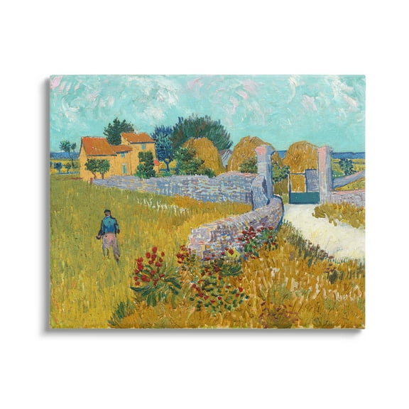 Farmhouse In Provence Van Gogh Scene Landscape Painting Gallery Wrapped Canvas Print Wall Art