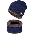 thumbnail image 1 of GRNSHTS 2 PCS Winter Beanie Hat Scarf Set Warm Knit Hat Thick Fleece Lined Winter Hat & Scarf for Men Women Skull Cap (Blue), 1 of 13